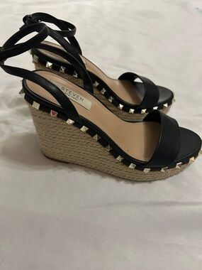 Steve Madden Black Studded Espadrille Wedge Sandals